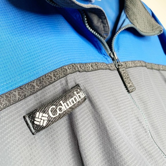 COLUMBIA Vintage‎ Blue Gray Packable Full Zip Windbreaker Jacket Large Mens VTG - Picture 5 of 14